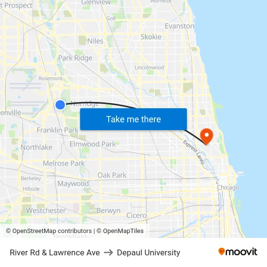 River Rd & Lawrence Ave to Depaul University map