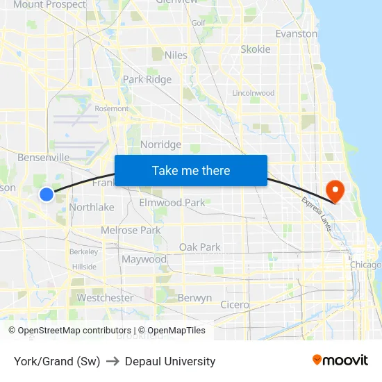 York/Grand (Sw) to Depaul University map