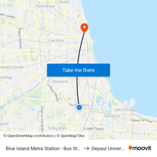 Blue Island Metra Station - Bus Stop H to Depaul University map
