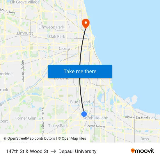 147th St & Wood St to Depaul University map