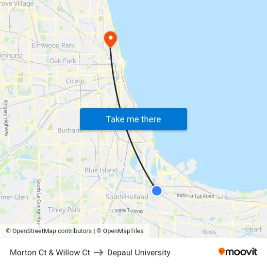 Morton Ct & Willow Ct to Depaul University map