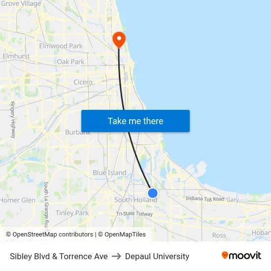 Sibley Blvd & Torrence Ave to Depaul University map