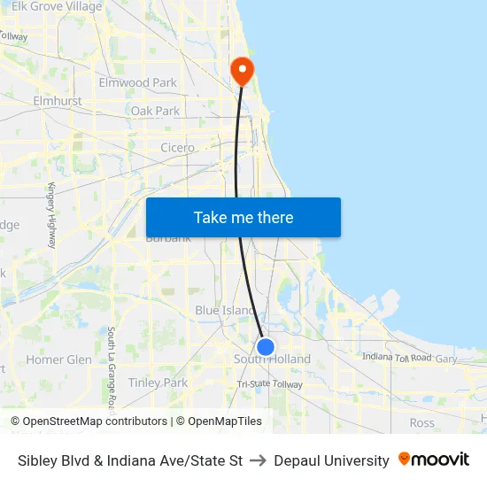 Sibley Blvd & Indiana Ave/State St to Depaul University map