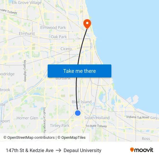 147th St & Kedzie Ave to Depaul University map