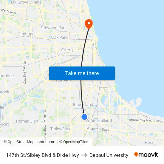 147th St/Sibley Blvd & Dixie Hwy to Depaul University map