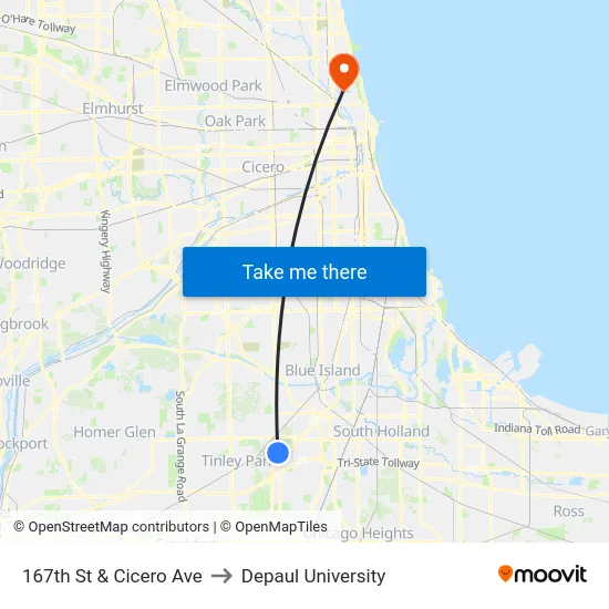167th St & Cicero Ave to Depaul University map
