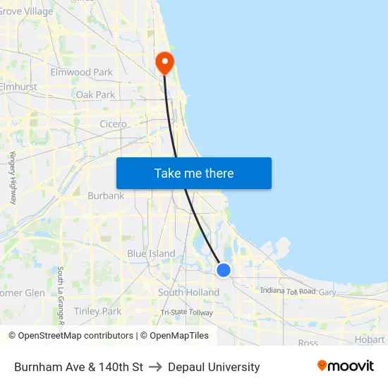 Burnham Ave & 140th St to Depaul University map