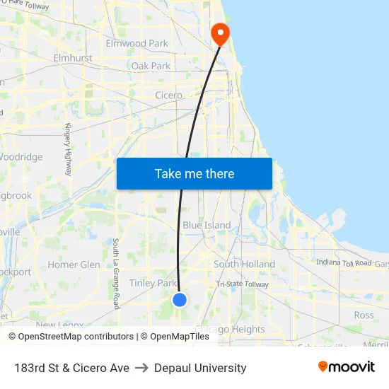 183rd St & Cicero Ave to Depaul University map