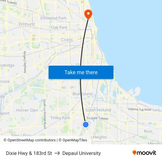 Dixie Hwy & 183rd St to Depaul University map