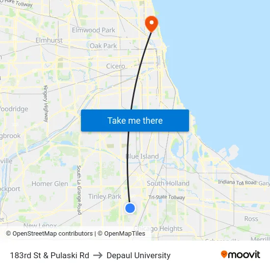 183rd St & Pulaski Rd to Depaul University map