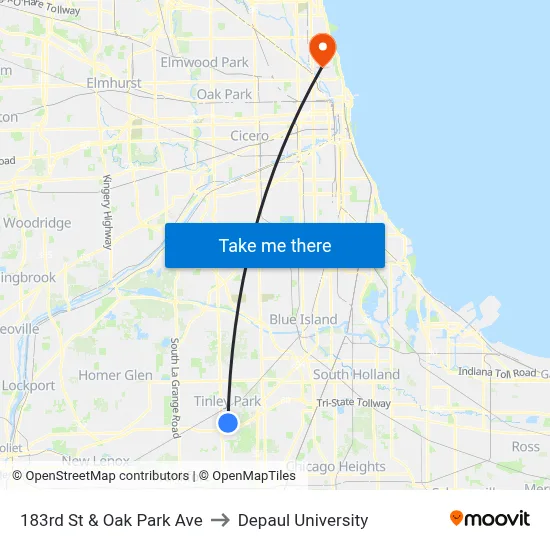 183rd St & Oak Park Ave to Depaul University map