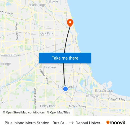 Blue Island Metra Station - Bus Stop E to Depaul University map