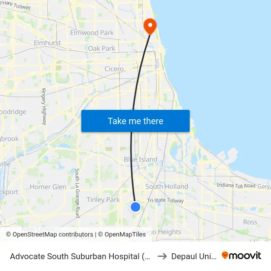Advocate South Suburban Hospital (S)(17800 Kedzie) to Depaul University map