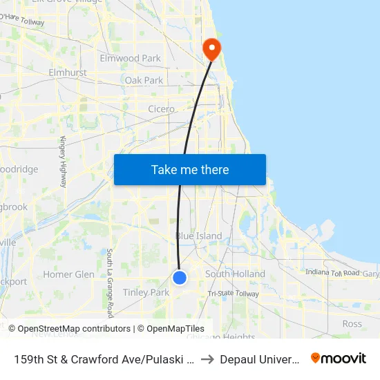 159th St & Crawford Ave/Pulaski Ave to Depaul University map