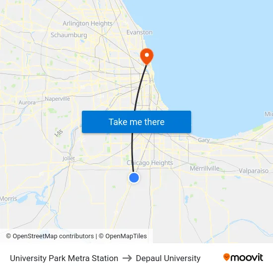 University Park Metra Station to Depaul University map