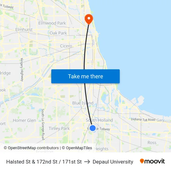 Halsted St & 172nd St / 171st St to Depaul University map