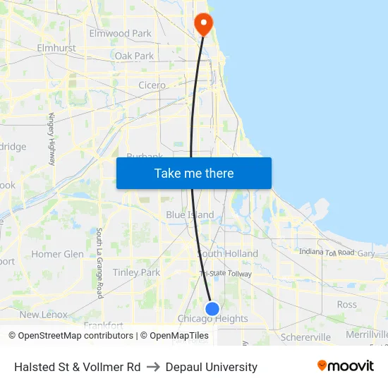 Halsted St & Vollmer Rd to Depaul University map