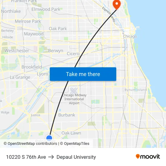 10220 S 76th Ave to Depaul University map