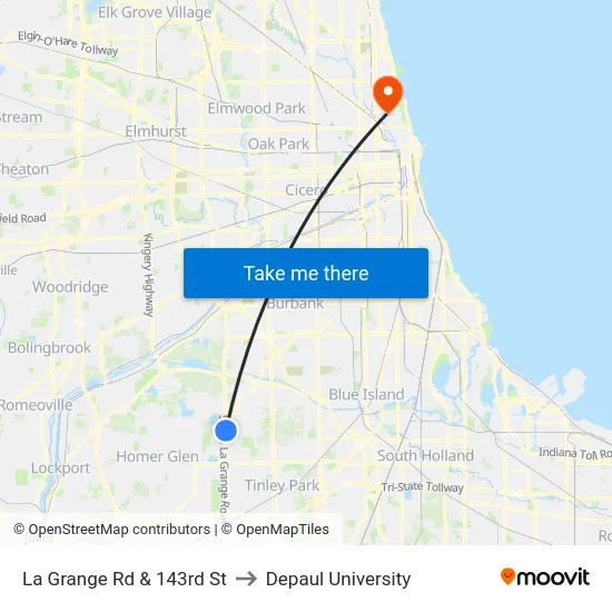 La Grange Rd & 143rd St to Depaul University map