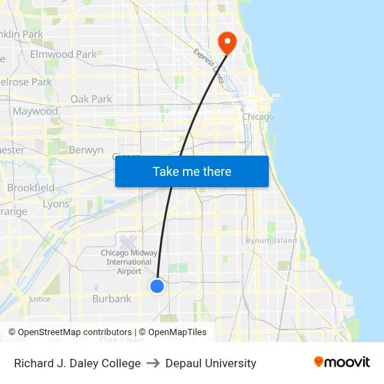 Richard J. Daley College to Depaul University map