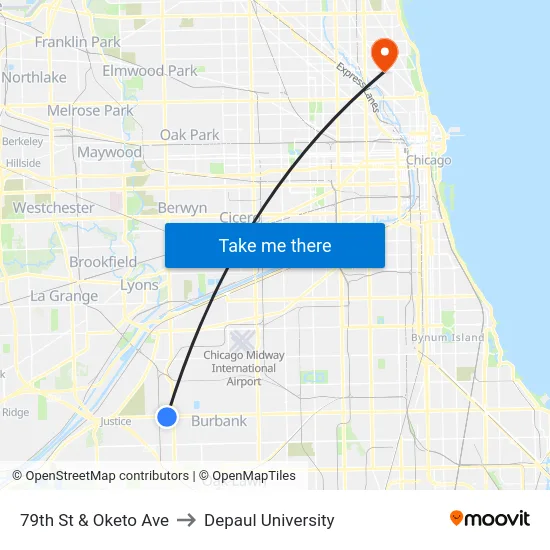 79th St & Oketo Ave to Depaul University map