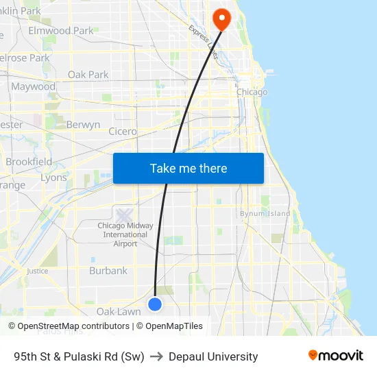 95th St & Pulaski Rd (Sw) to Depaul University map