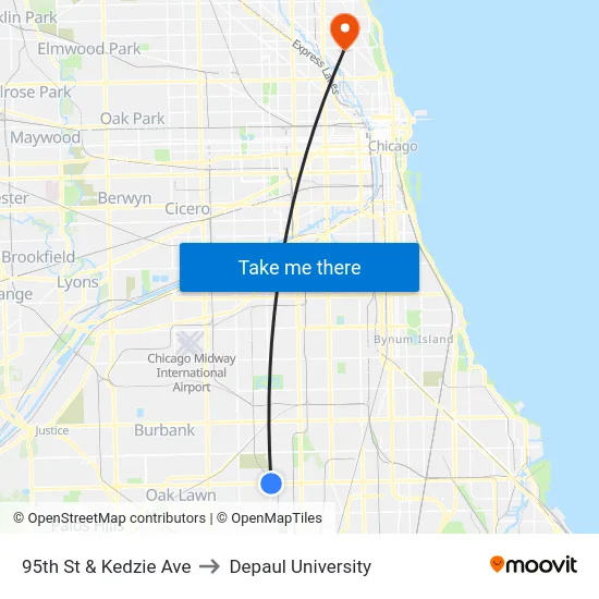 95th St & Kedzie Ave to Depaul University map
