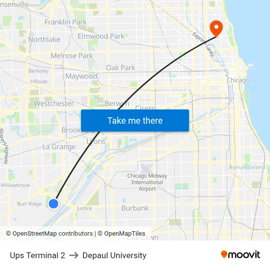 Ups Terminal 2 to Depaul University map