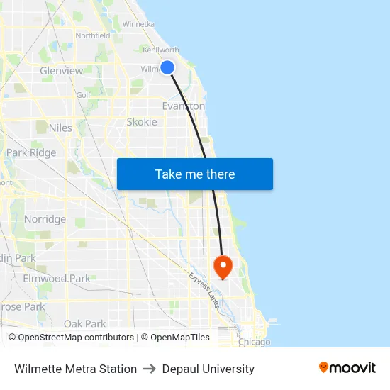 Wilmette Metra Station to Depaul University map