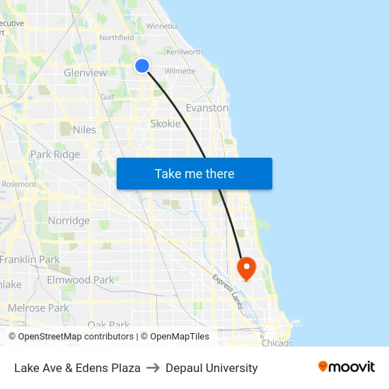 Lake Ave & Edens Plaza to Depaul University map