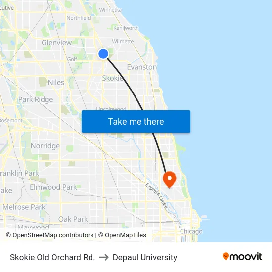 Skokie Old Orchard Rd. to Depaul University map