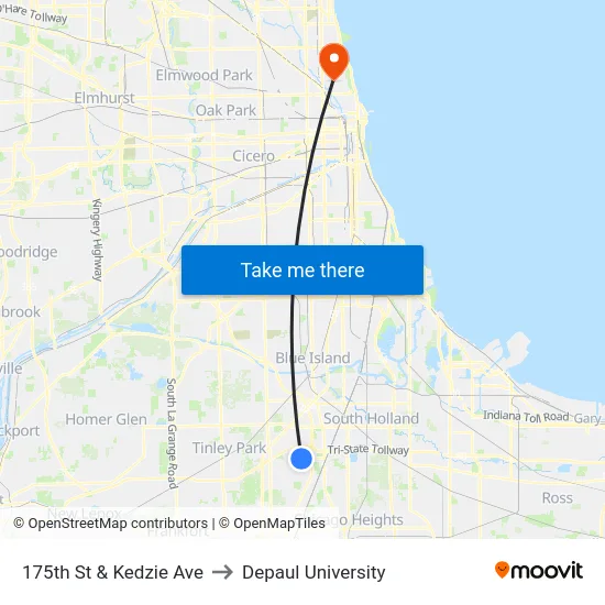 175th St & Kedzie Ave to Depaul University map