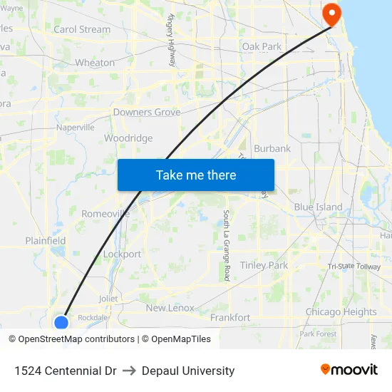 1524 Centennial Dr to Depaul University map