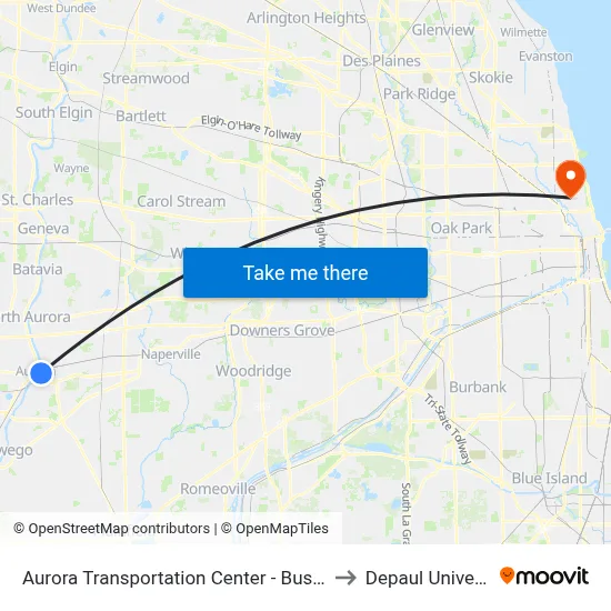 Aurora Transportation Center - Bus Stop A to Depaul University map
