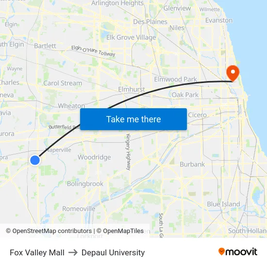 Fox Valley Mall to Depaul University map