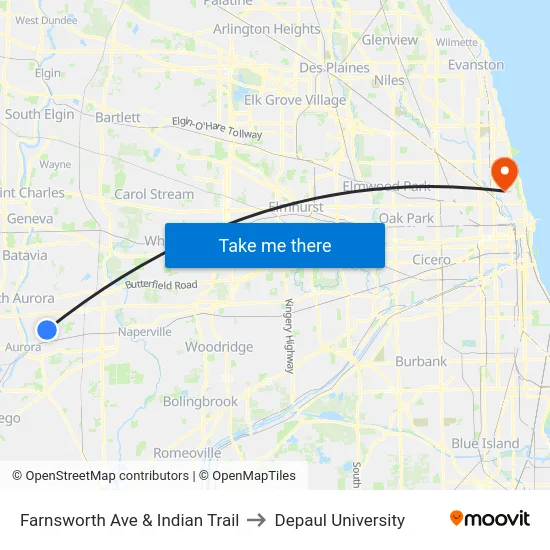 Farnsworth Ave & Indian Trail to Depaul University map