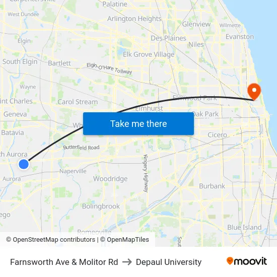 Farnsworth Ave & Molitor Rd to Depaul University map