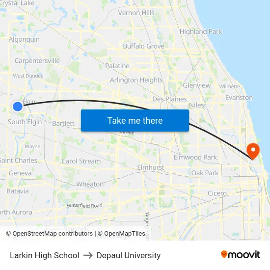 Larkin High School to Depaul University map