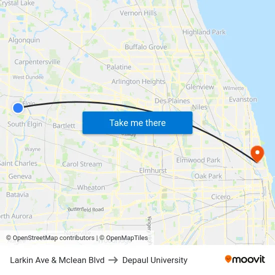 Larkin Ave & Mclean Blvd to Depaul University map