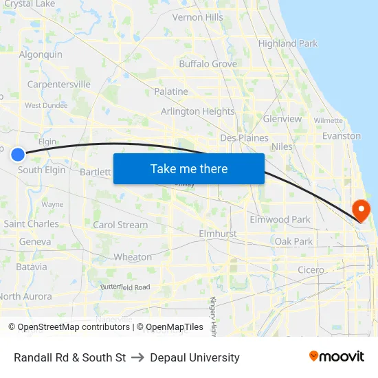 Randall Rd & South St to Depaul University map