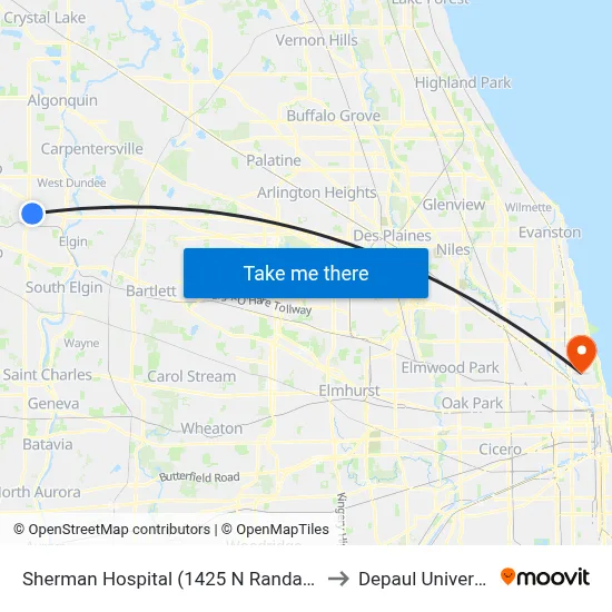 Sherman Hospital (1425 N Randall Rd) to Depaul University map