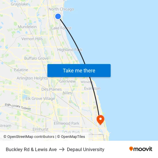 Buckley Rd & Lewis Ave to Depaul University map