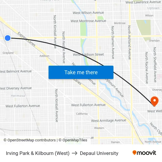 Irving Park & Kilbourn (West) to Depaul University map