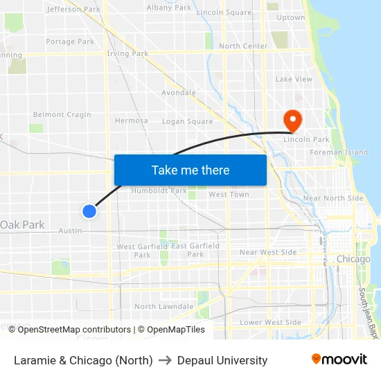 Laramie & Chicago (North) to Depaul University map