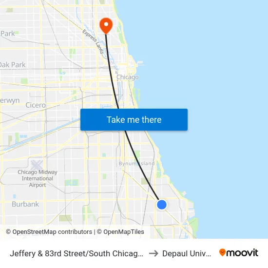 Jeffery & 83rd Street/South Chicago (South) to Depaul University map