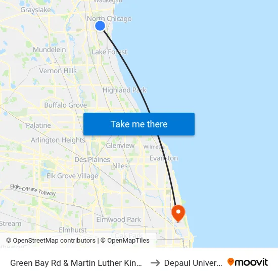 Green Bay Rd & Martin Luther King Jr Dr to Depaul University map