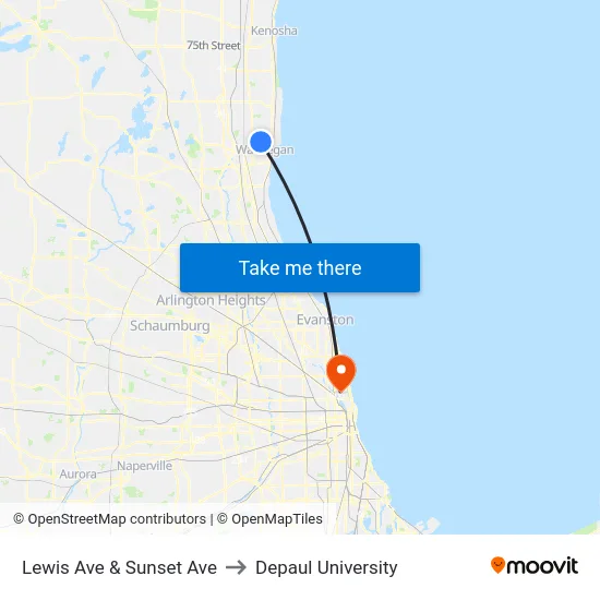 Lewis Ave & Sunset Ave to Depaul University map