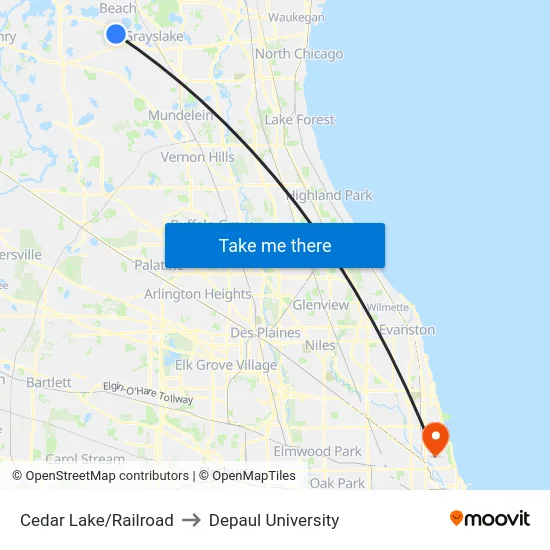 Cedar Lake/Railroad to Depaul University map