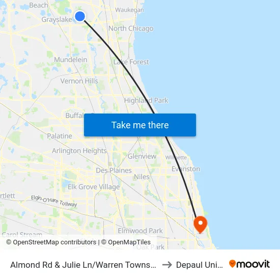 Almond Rd & Julie Ln/Warren Township High School to Depaul University map