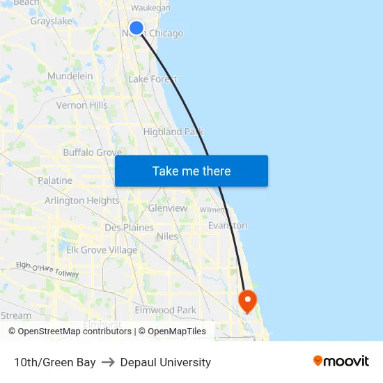 10th/Green Bay to Depaul University map